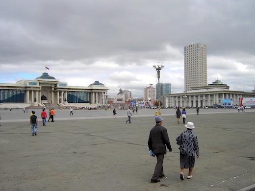 Het Sükhbaatarplein in hoofdstad Ulaanbaatar.