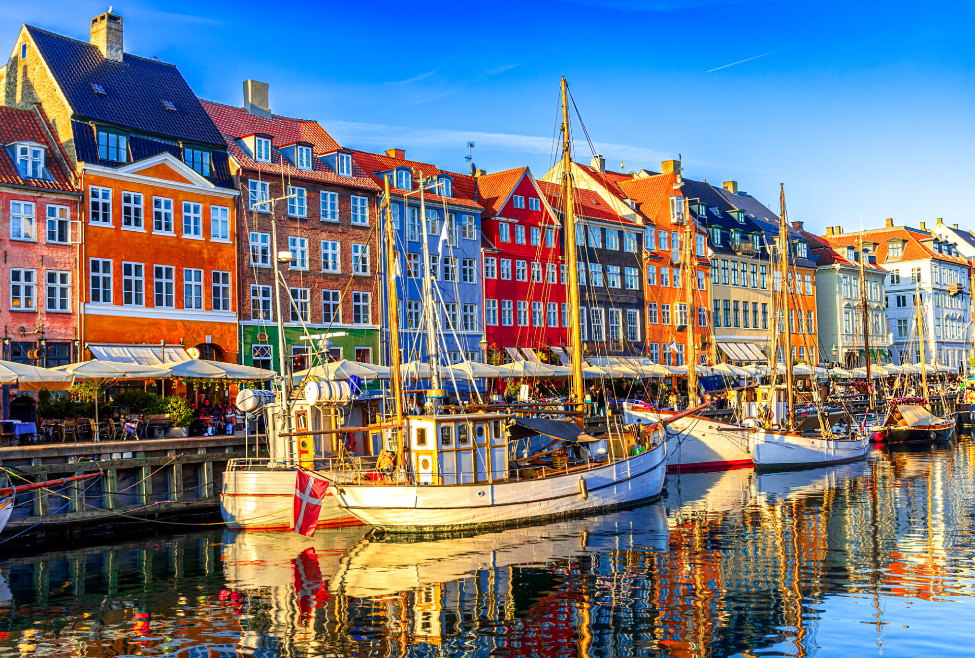 Copenhagen, Denmark: Old Nyhavn harbour with ships and colorful