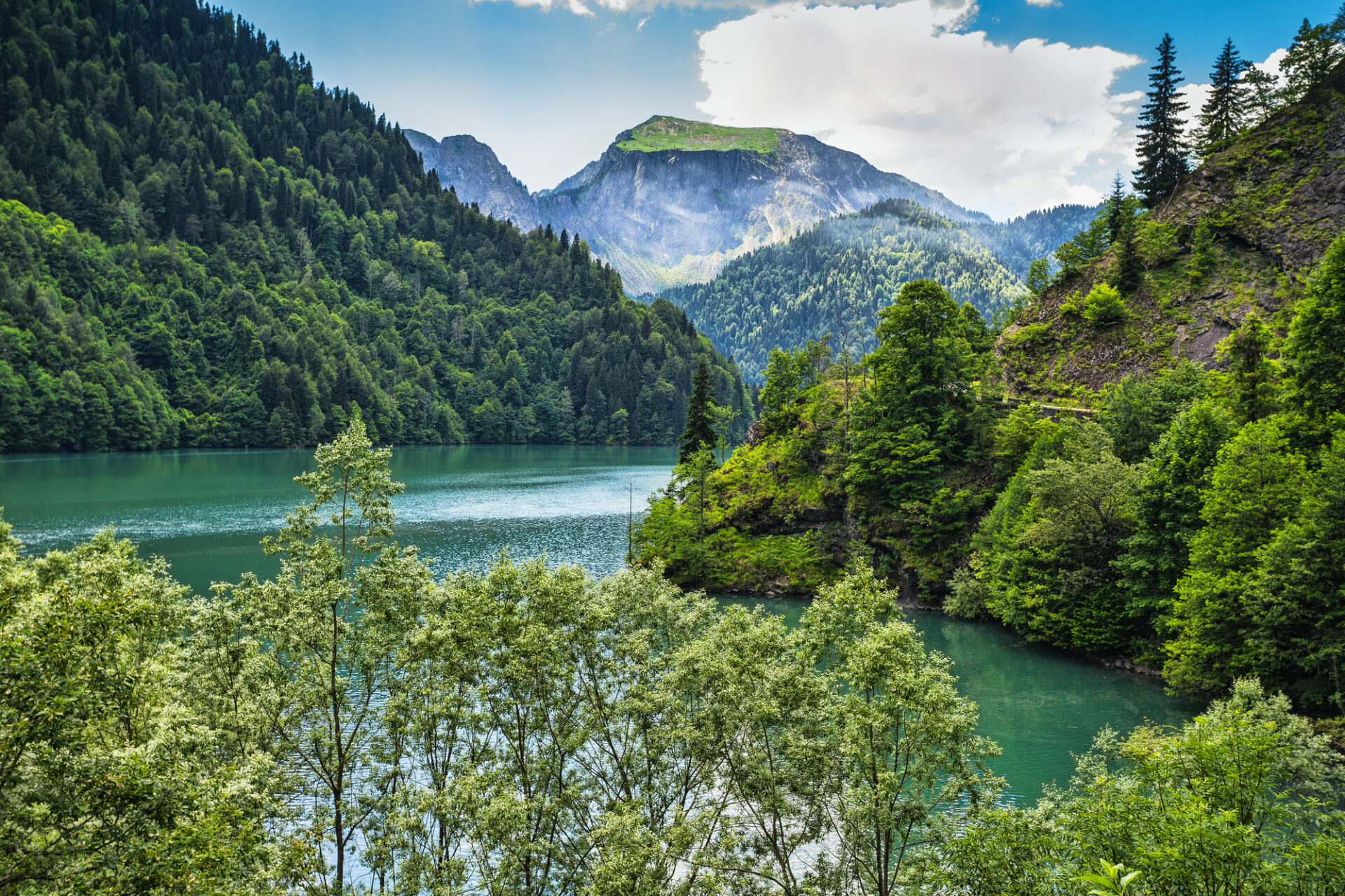 Alpine lake Ritsa in Abkhazia in the Caucasus mountains